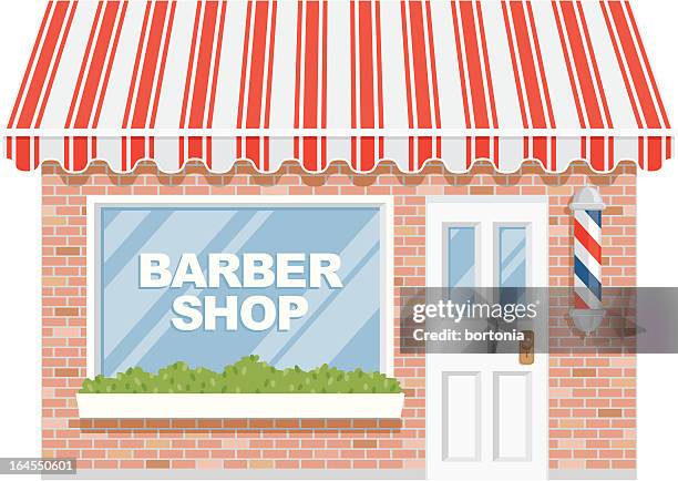 barber shop - empty store front window stock illustrations