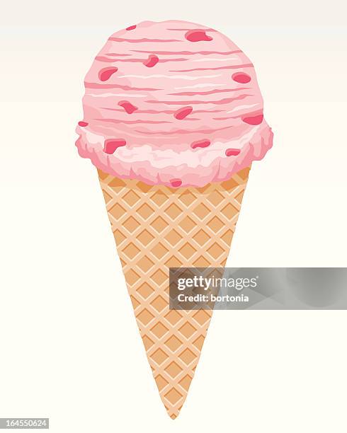 strawberry ice cream in waffle cone - ice cream nobody stock illustrations