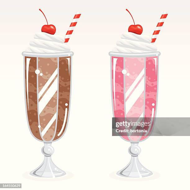 milkshakes: chocolate and strawberry - chocolate shake stock illustrations