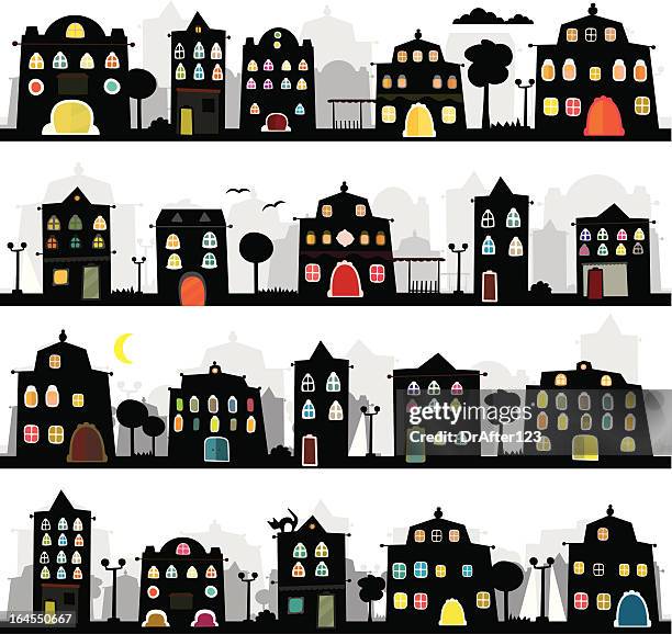 night town banners - town silhouette stock illustrations