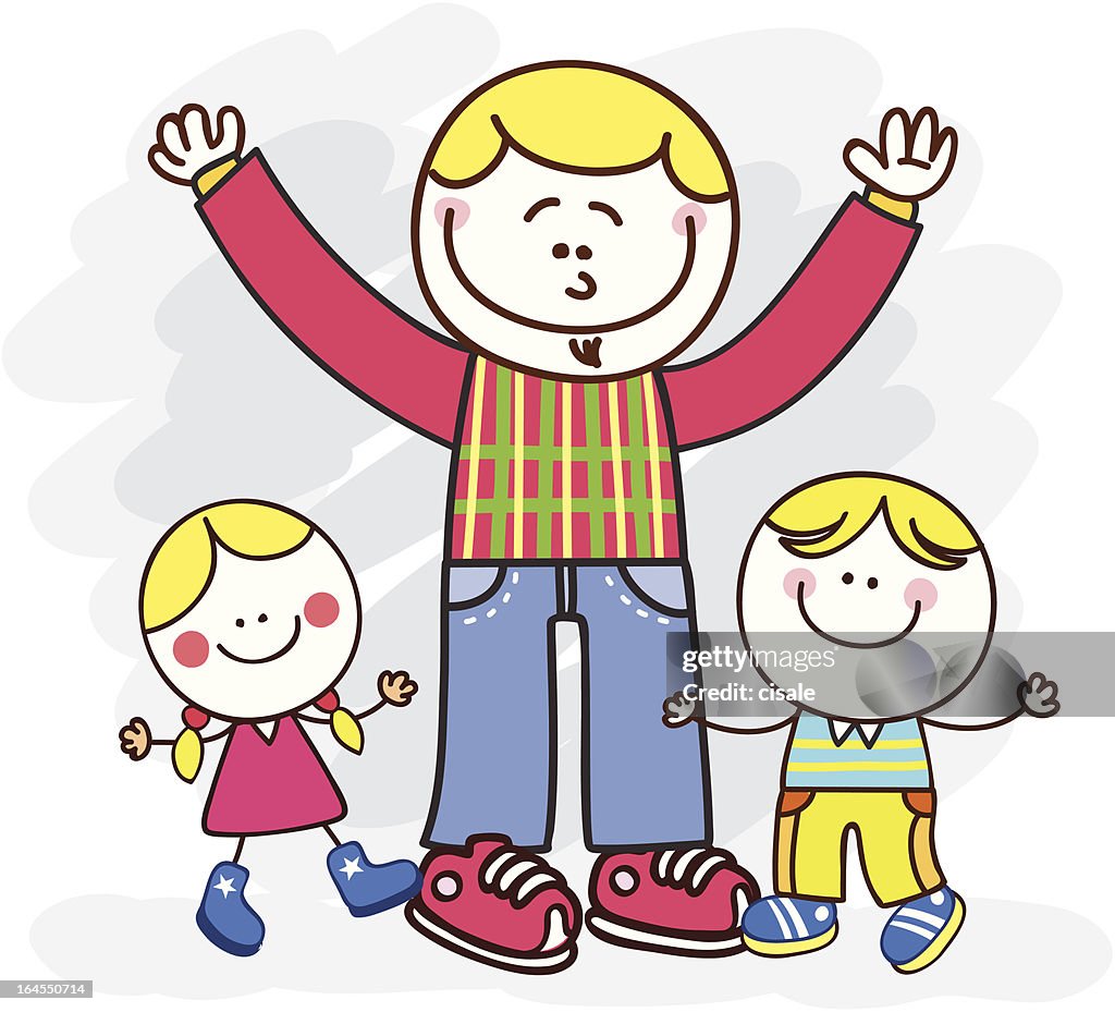 Blanco Familia Con Hermanos O Padre Y Niños Ilustración Dibujo Animado  Ilustración de stock - Getty Images