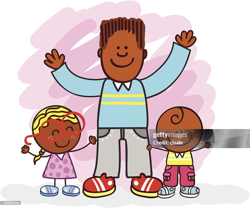 Negro Familia Con Hermanos O Padre Y Niños Ilustración Dibujo Animado  Ilustración de stock - Getty Images