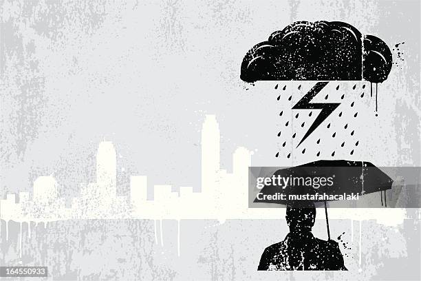 rainy day graffiti - man falling stock illustrations