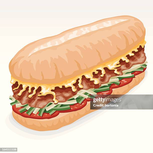 steak bomb sandwich - submarine sandwich stock illustrations