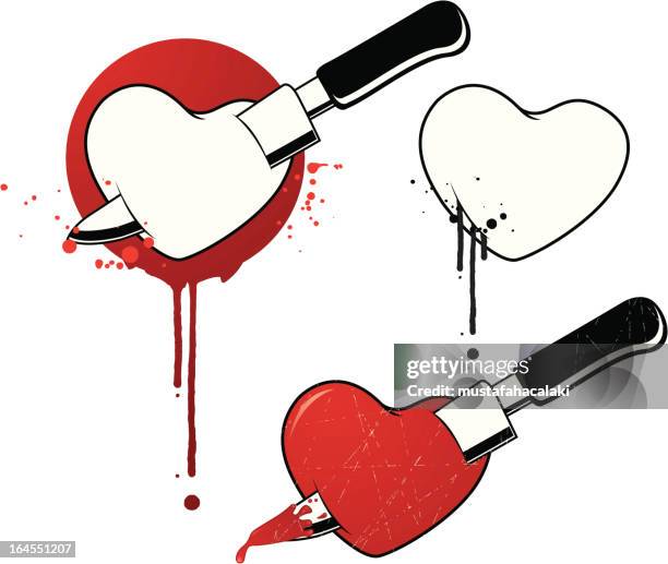 stabbed hearts - bloody knife stock illustrations