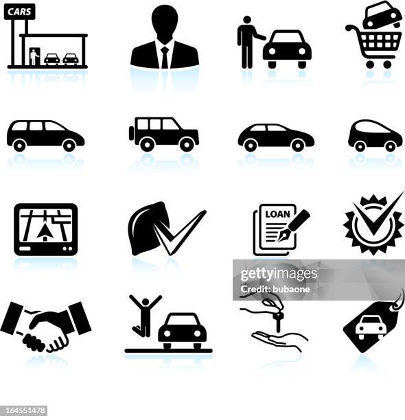 buying new car at dealership black & white icon set - ignition key icon stock illustrations