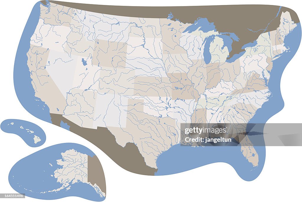 Lakes And Rivers Map Us Rivers And Lakes Map High-Res Vector Graphic - Getty Images