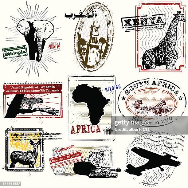 ilustrações de stock, clip art, desenhos animados e ícones de selos de viagem-de - animal de safari