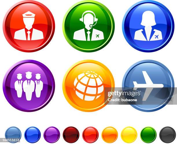 ilustraciones, imágenes clip art, dibujos animados e iconos de stock de la tripulación de líneas aéreas conjunto de iconos vectoriales sin royalties - copiloto piloto de aeronave