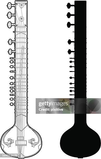 sitar with silhouette - sitar stock illustrations