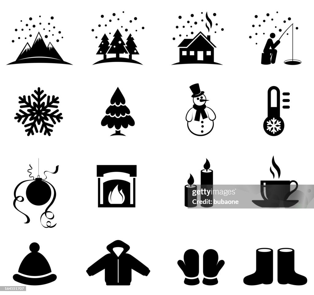 Temporada de invierno negro & blanco conjunto de iconos vectoriales sin royalties