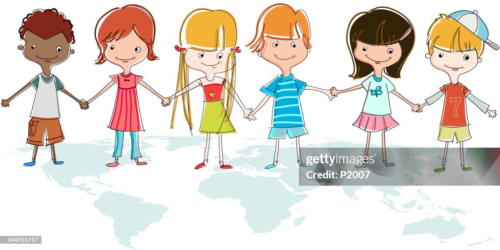 Different Races Children Vector Cartoon Of Happy Children Different Races Illustrations Vector