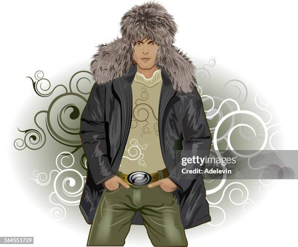 fashionable winter man - man coat stock illustrations