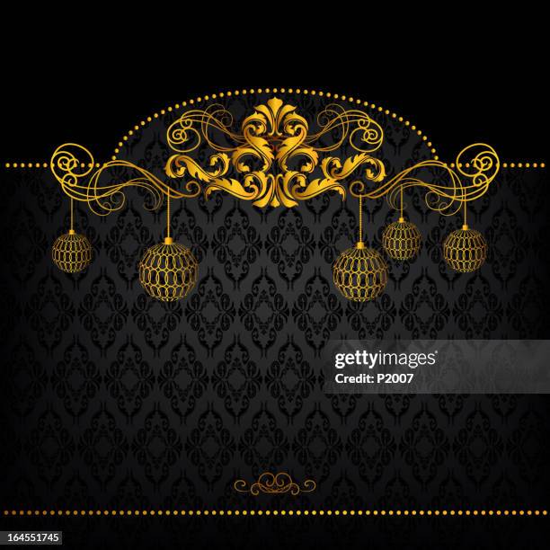 ornate gold frame on black background - gold leaf stock illustrations