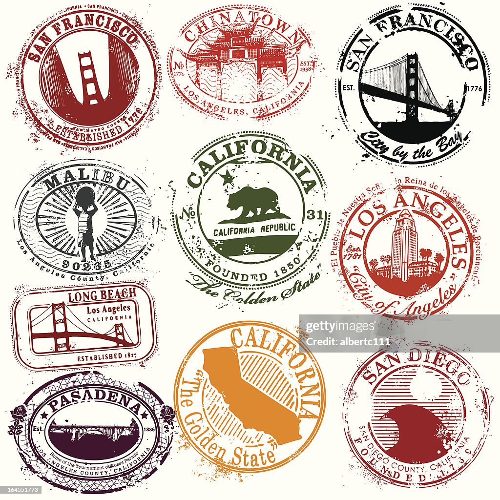 Vintage California Travel Stamps