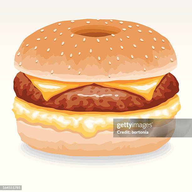 sausage and egg breakfast bagel - white bread stock illustrations