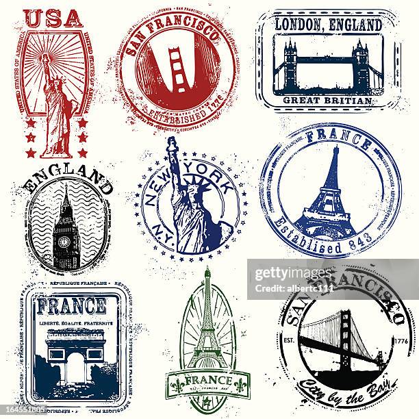 stylized stamps of the west - statue of liberty new york city stock illustrations