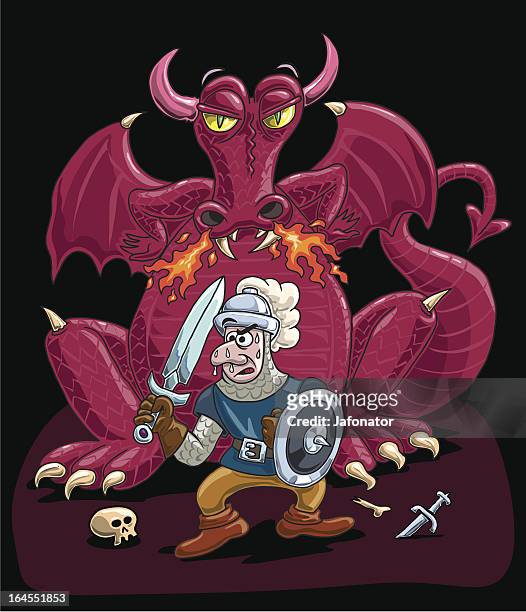 knight and dragon - medieval vector knights dragons stock illustrations