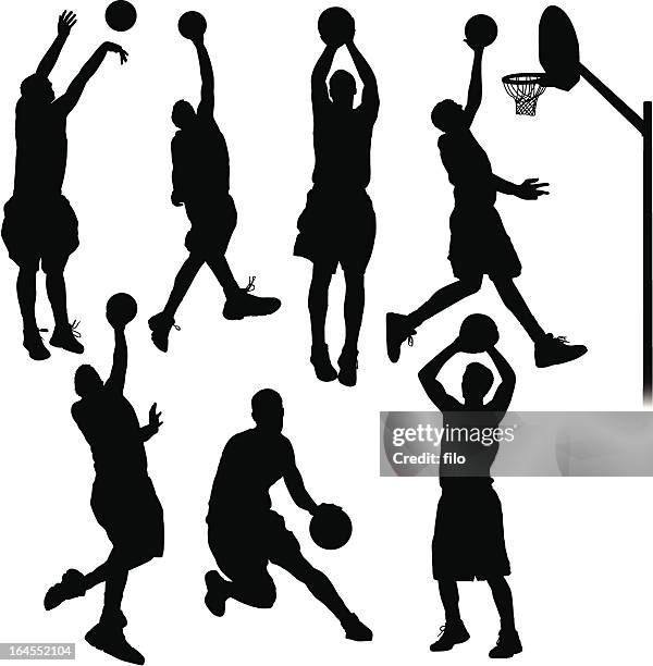 stockillustraties, clipart, cartoons en iconen met basketball players - jump shot