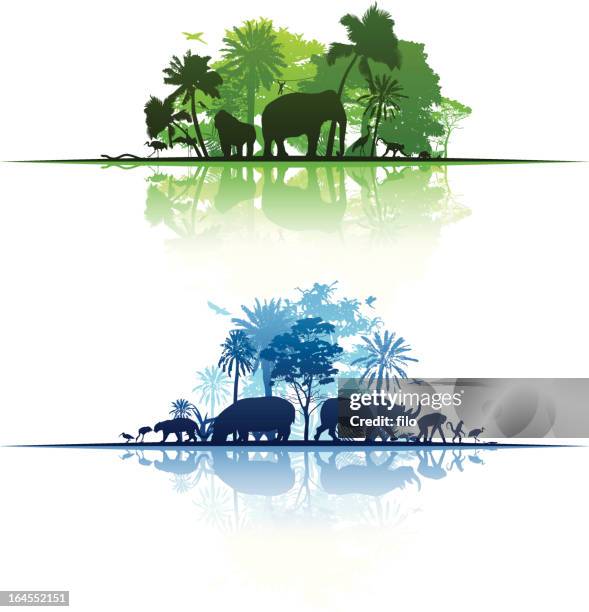 nature elements - rhinoceros silhouette stock illustrations