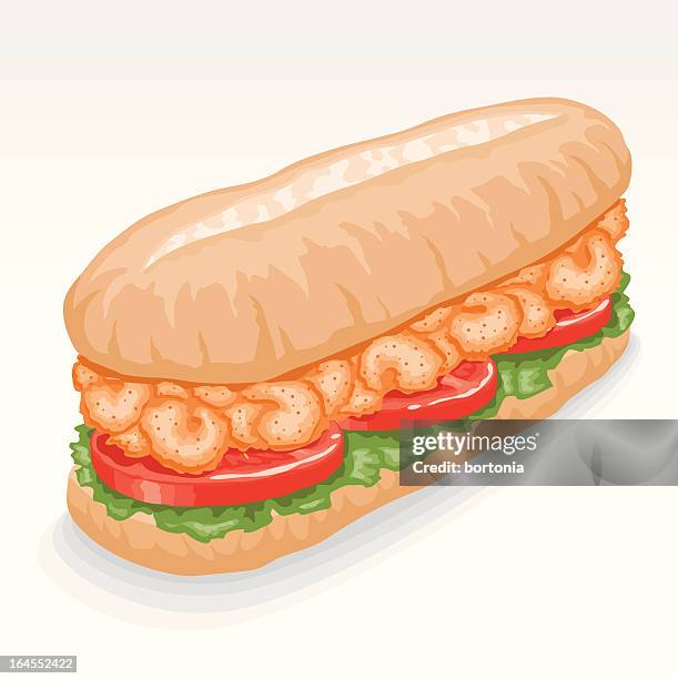 shrimp po boy sandwich - frittiert stock-grafiken, -clipart, -cartoons und -symbole