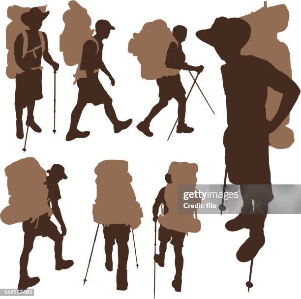 backpacker silhouettes - man backpacking stock illustrations