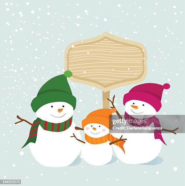 happy snowman family - couple placard stock illustrations