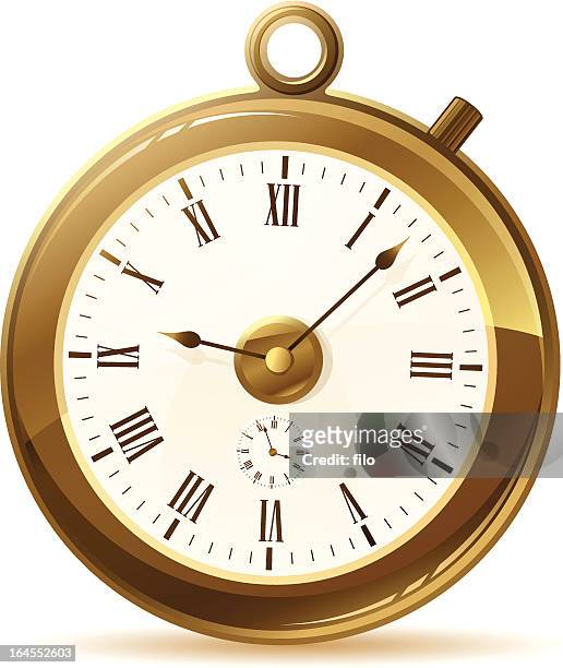 golden pocket watch - roman numeral stock illustrations