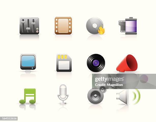 multimedia icon set - microphone stand stock illustrations