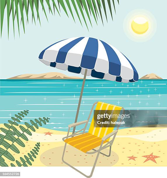 stockillustraties, clipart, cartoons en iconen met tropical beach - beach umbrella