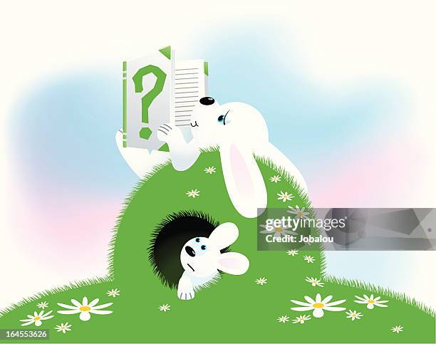 fluffy is reading - rabbit burrow stock illustrations