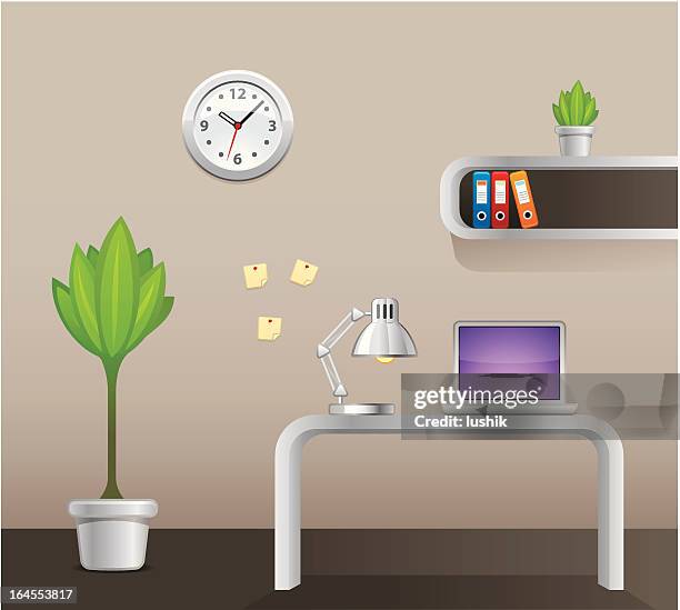 workplace interior - office table front view stock illustrations