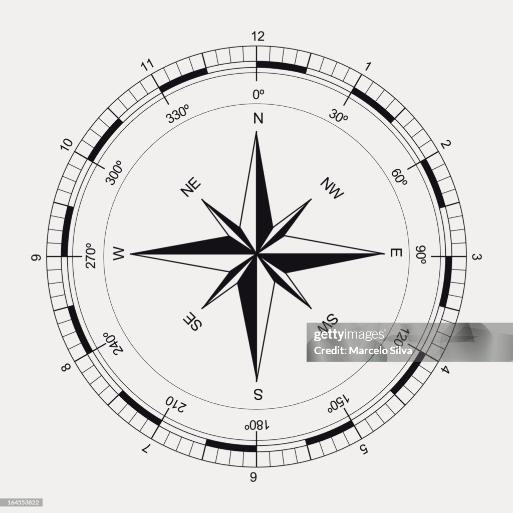 Ancient black and white compass