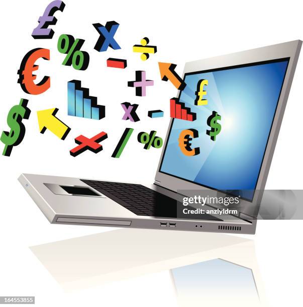 financial symbols from a laptop - sterling silver stock illustrations