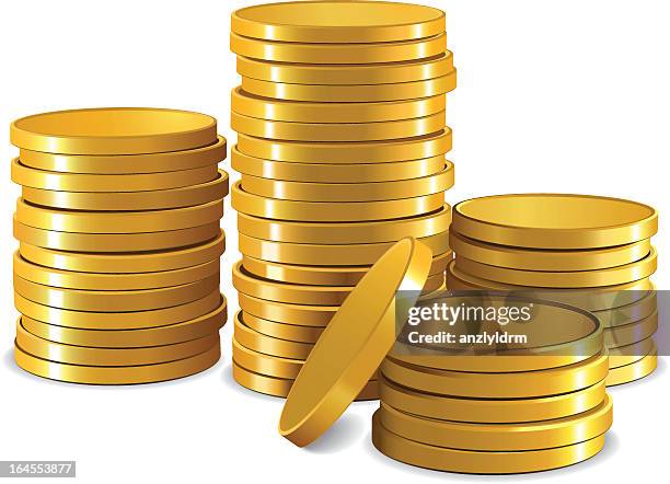 graphic of stacks of plain gold coins with white background - stacking stock illustrations