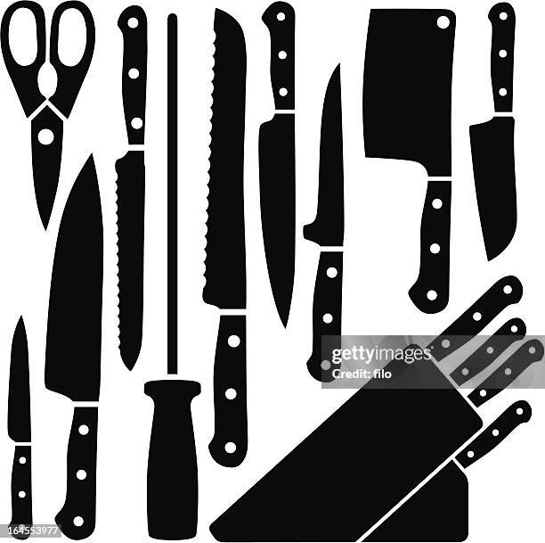 kitchen knives and equipment - meat cleaver stock illustrations