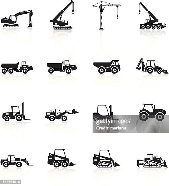 silhouette autos auf white konstruktion - bagger stock-grafiken, -clipart, -cartoons und -symbole