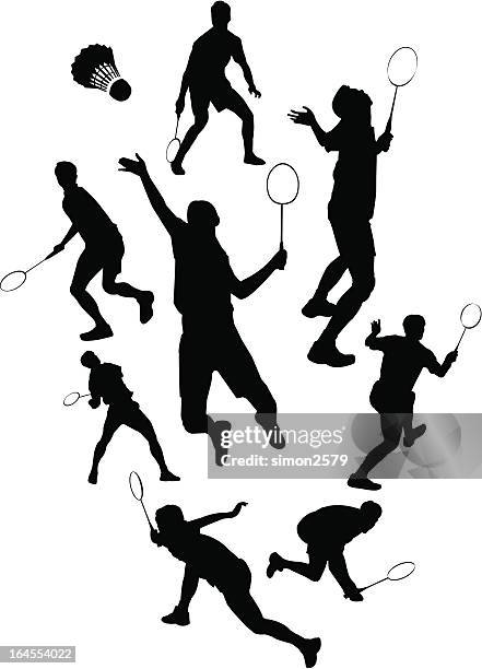 ilustrações de stock, clip art, desenhos animados e ícones de silhueta de badminton - badminton