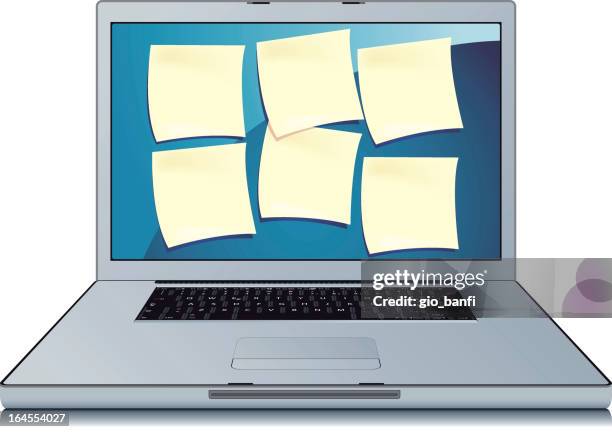 laptop and post-it - phone message stock illustrations