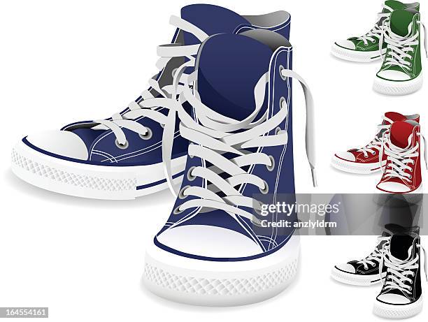 ilustraciones, imágenes clip art, dibujos animados e iconos de stock de zapatillas - par