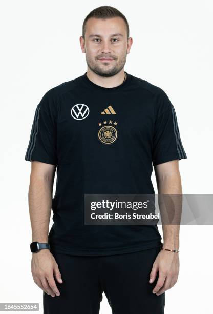 Christoph Gumpp of U20 Germany staff poses during the U20 Germany Team Presentation at Hotel Berlin Berlin on September 5, 2023 in Berlin, Germany.