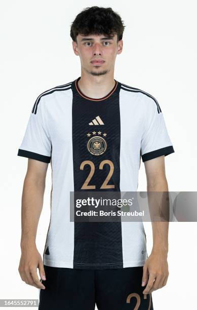 Nicolas-Bernd Oliveira Kisilowski of U20 Germany poses during the U20 Germany Team Presentation at Hotel Berlin Berlin on September 5, 2023 in...