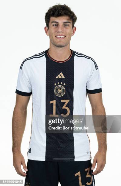 Benedikt Bauer of U20 Germany poses during the U20 Germany Team Presentation at Hotel Berlin Berlin on September 5, 2023 in Berlin, Germany.