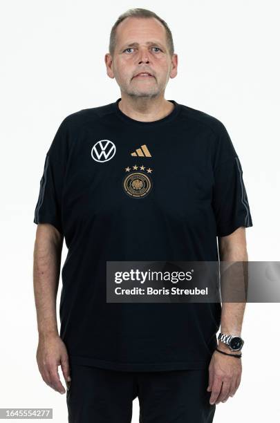 Swen Holtrode of U20 Germany staff poses during the U20 Germany Team Presentation at Hotel Berlin Berlin on September 5, 2023 in Berlin, Germany.