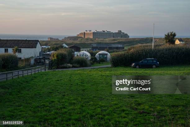 Buildings mark the site of Saye Farm that was once Lager Norderney, one of four Nazi concentration camps on Alderney, on September 3, 2023 in...