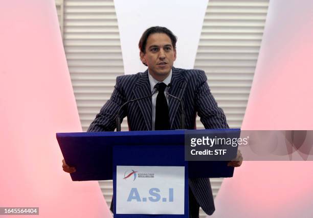 The CEO of the Aeronautique services industries plant in Nouaceur Morocco's Mehdi Bencherki gives a speech during its inauguration 09 November 2006...