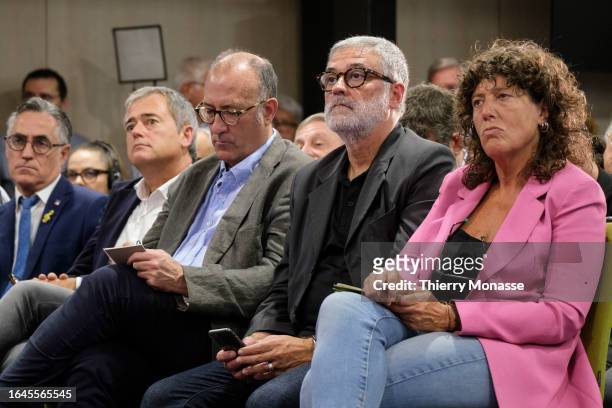 Spanish senator President of Omnium Cultural, Xavier Antich, the Catalan sociologist and politician Carles Riera i Albert and the Minister of Climate...