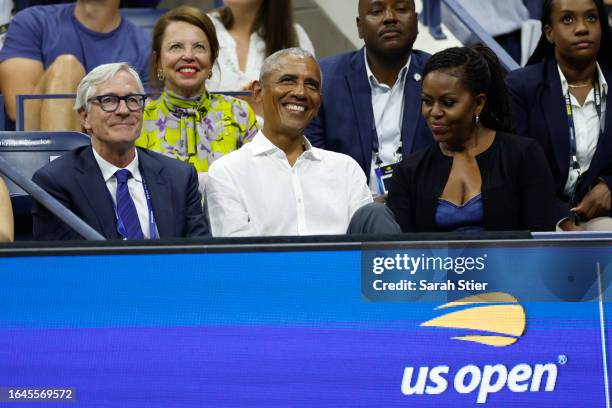Former President of the United States Barack Obama, his wife Michelle Obama, and Chairman of the Board and President of the United States Tennis...