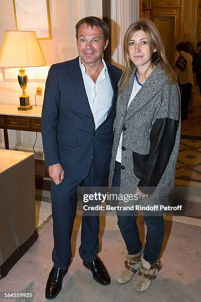 Dr Bertrand Matteoli and Amanda Sthers attend the benefit party in aid of the "Chirurgie Plus" association at Hotel Meurice on March 24, 2013 in...