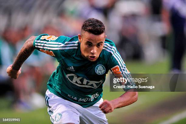 Welder da Silva Marçal of Palmeiras in action during a match between Palmeiras and Santos as part of Paulista Championship 2013 at Pacaembu Stadium...